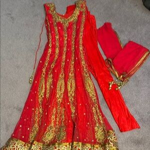Hot Pink and Gold Embroidered Traditional Dress